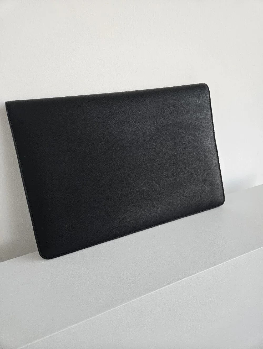 Black Leather Laptop Sleeve - Professional Portfolio 13